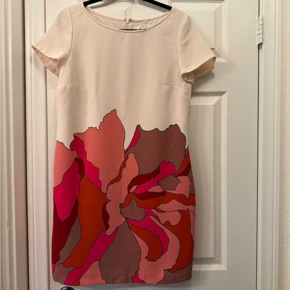 LOFT Cream and Pink Sheath Mini Dress
